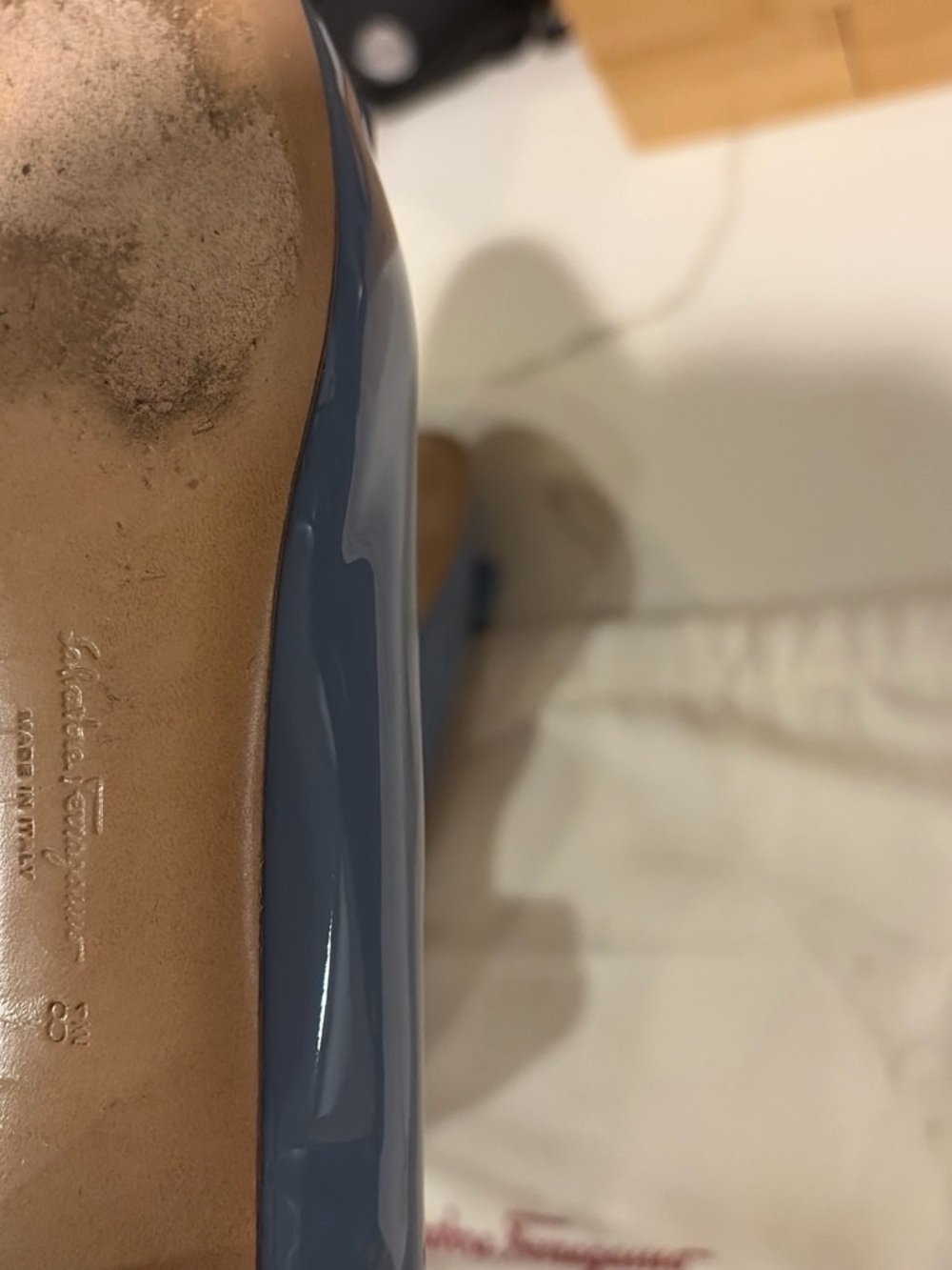 Salvatore Ferragamo Women’s Blue Vara Bow Leather Flats - Picture 5 of 6